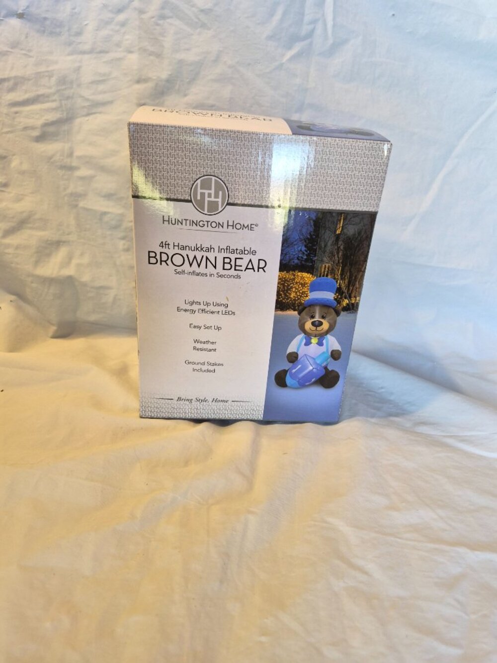NEW 4 ft Huntington Home Hannukah Inflatable Bronw Bear +Dreidel Yard Decoration - Picture 4 of 5